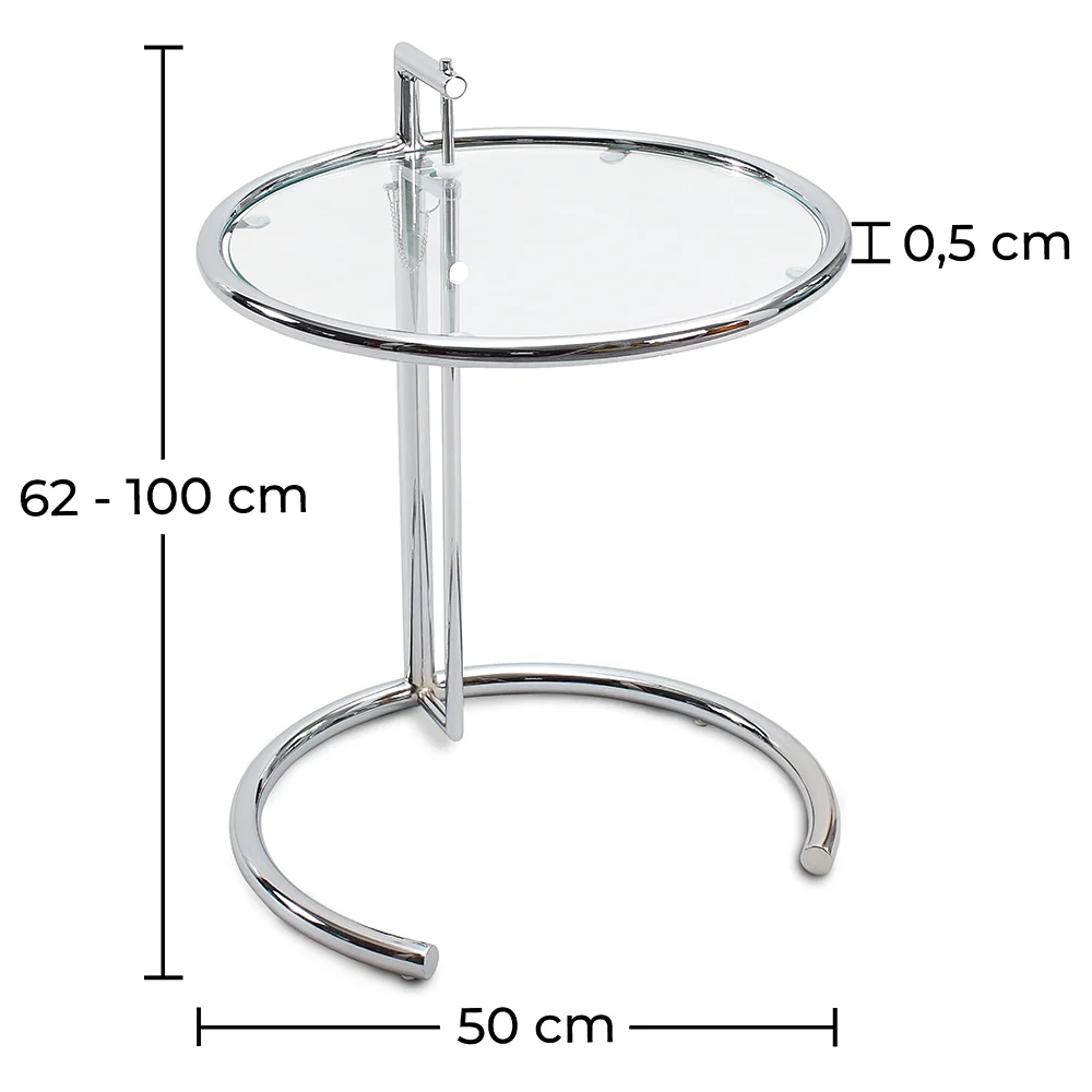 Mesa Auxiliar Redonda Ajustable - Cristal y Acero - Lake image 10
