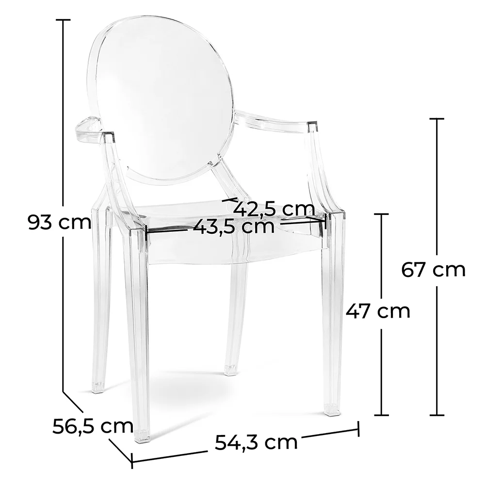 Pack de 4 Sillas de comedor Transparente - Diseño con Reposabrazos - Louis XIV image 10