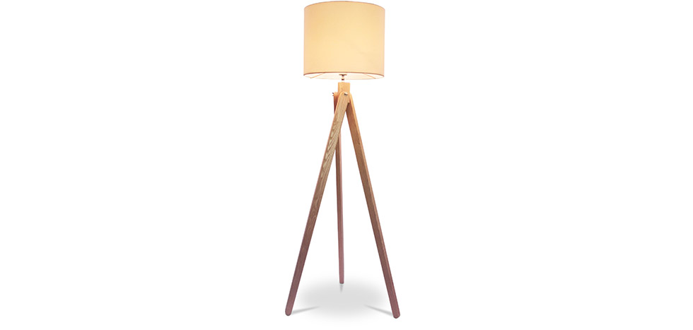Lámpara Trípode de Suelo- Estilo Nórdico- Base de Madera