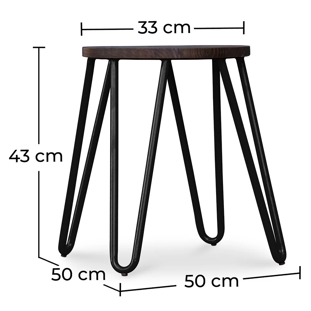 Taburete Redondo - Diseño Industrial - Madera y Acero - 43cm - Hairpin image 10