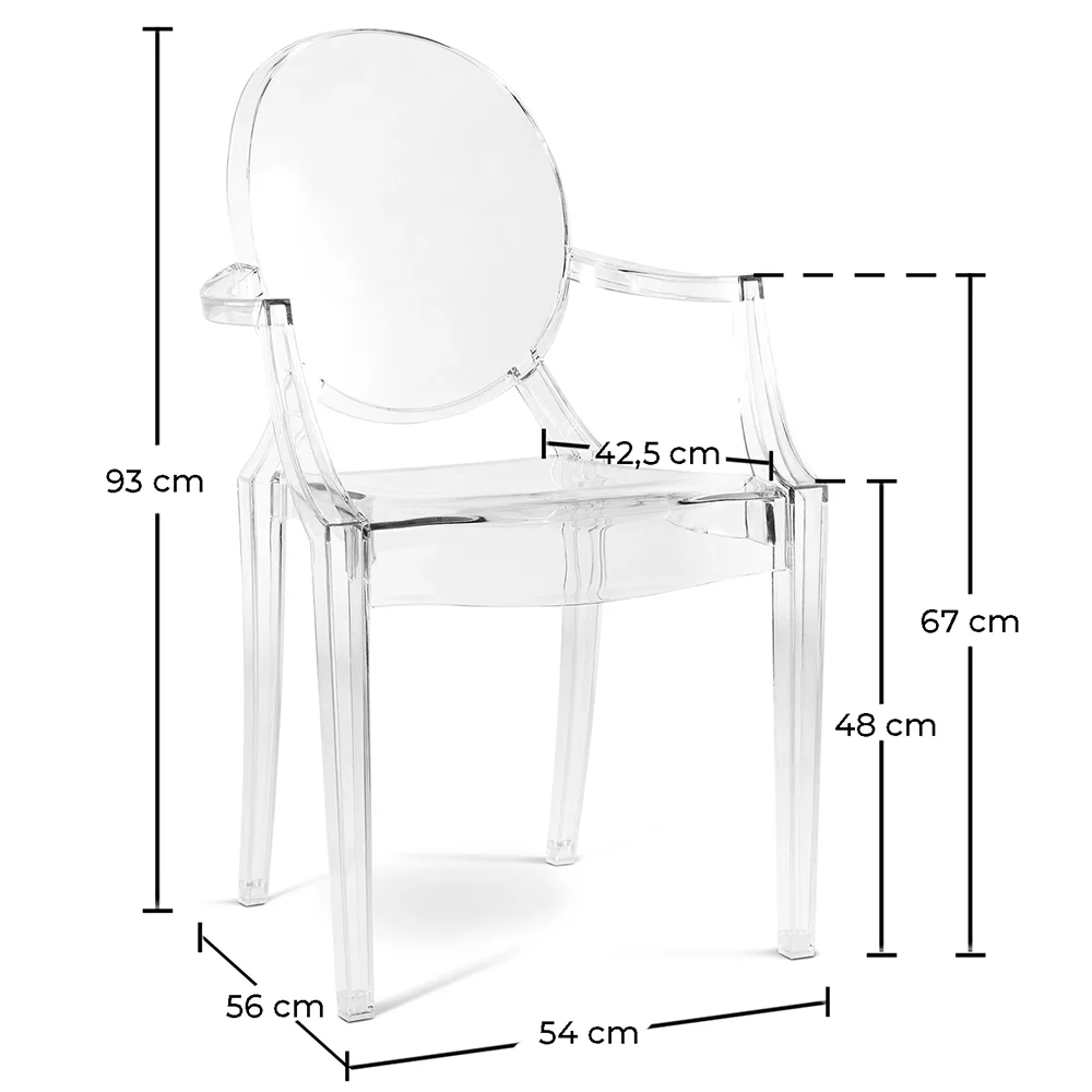 Pack de 2 Sillas de comedor Transparentes - Diseño con Reposabrazos - Louis XIV image 10