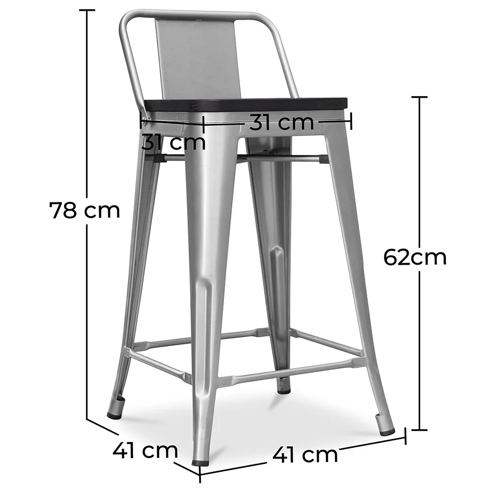 Taburete de Bar con Respaldo Diseño Industrial - Madera y Acero - 60 cm -  Stylix image 10