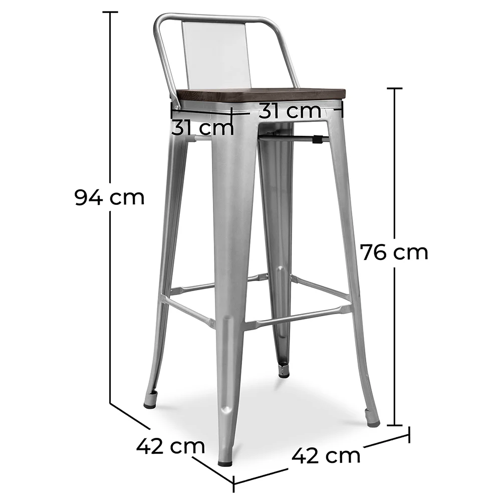 Taburete de Bar con Respaldo Diseño Industrial - Madera y Acero - 76 cm -  Stylix image 10
