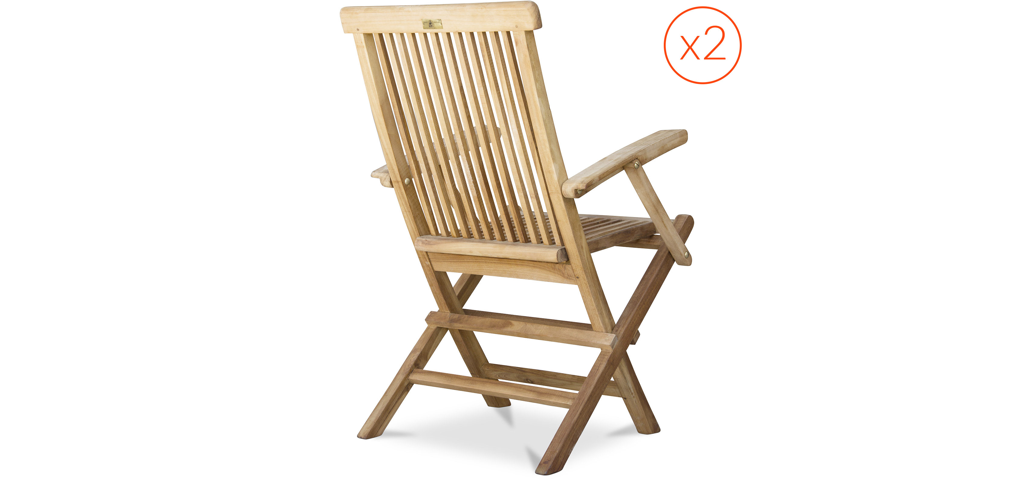 Pack de 2 - Silla con reposabrazo plegable de jardín de teca maciza