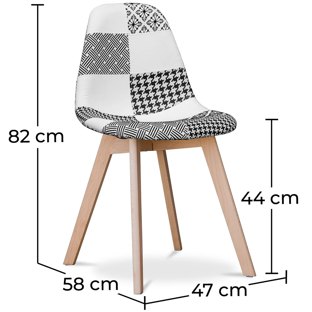Silla de Comedor - Tapizada en Patchwork Blanco y Negro - Denisse  image 10
