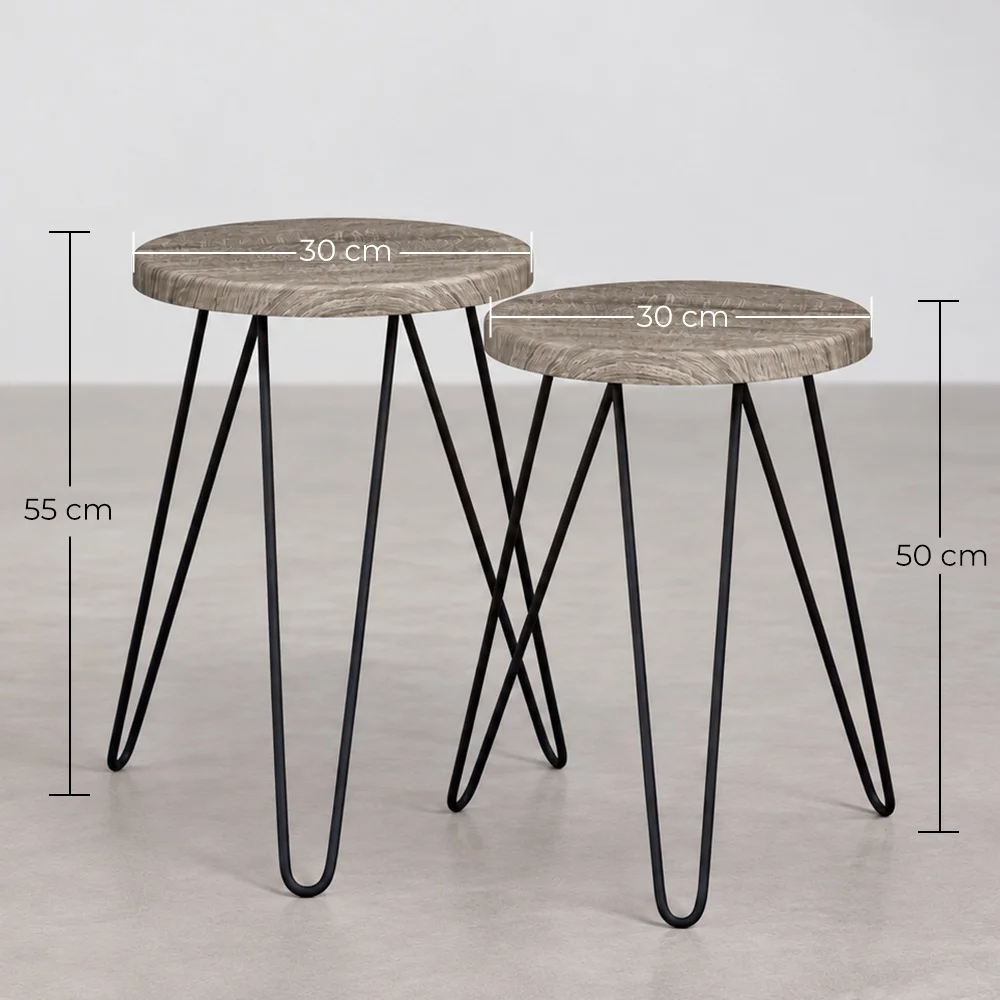 Pack de 2 Mesas Auxiliares - Diseño Industrial - Madera y Metal - Hairpin image 10