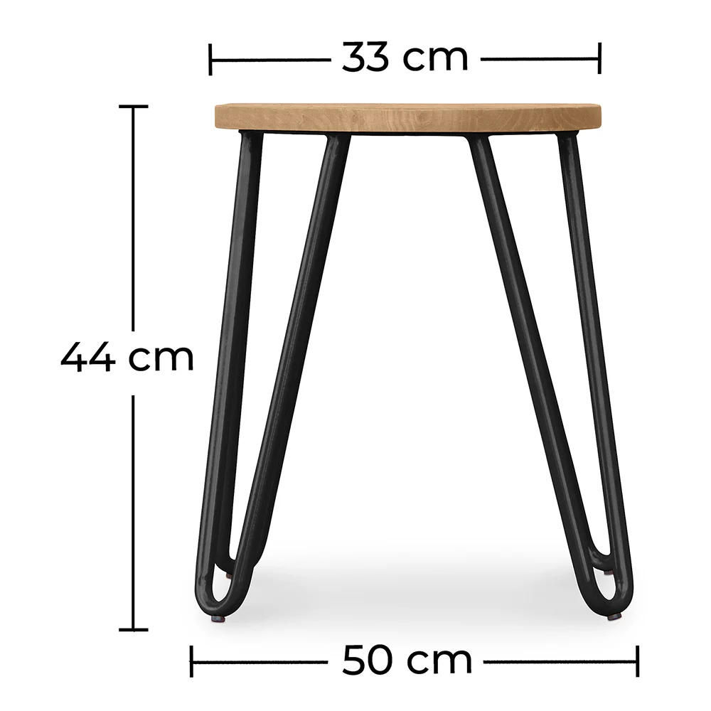 Taburete Redondo - Diseño Industrial - Madera y Acero - 44cm - Hairpin image 10