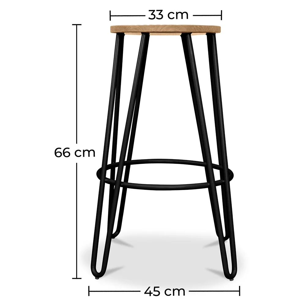 Taburete Redondo - Diseño Industrial - Madera y Metal - 66cm - Hairpin  image 10