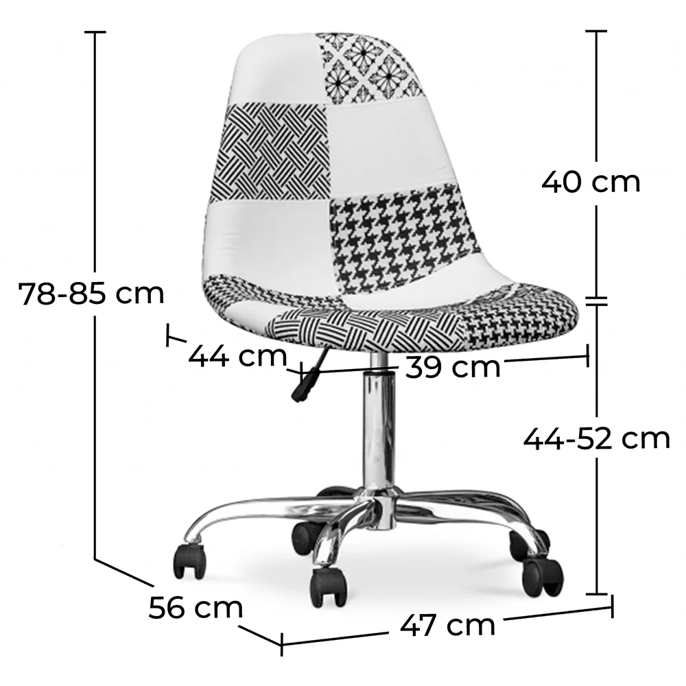Silla De Oficina con Ruedas - Silla de Escritorio Tapizada en Patchwork - Blanco Y Negro -  Denisse  image 10
