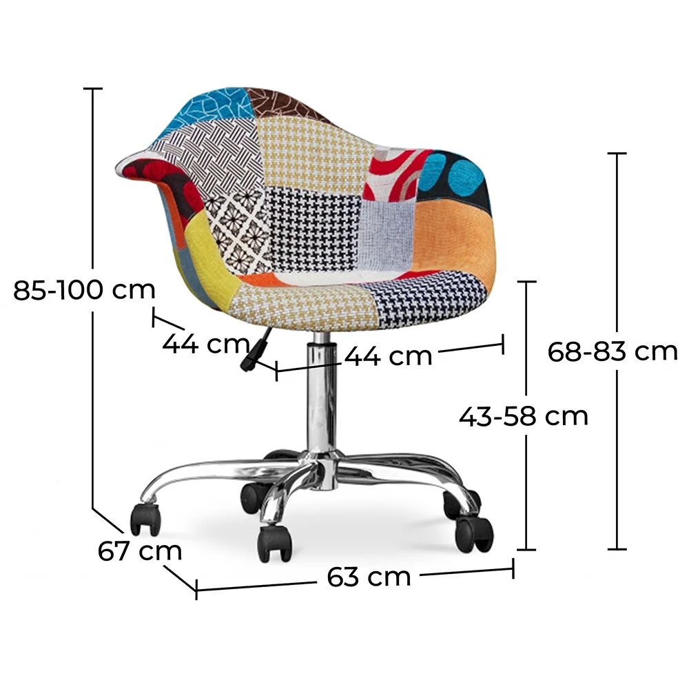 Silla de Oficina con Reposabrazos - Silla de Escritorio con Ruedas - Tapizada en Patchwork  - Patty image 10