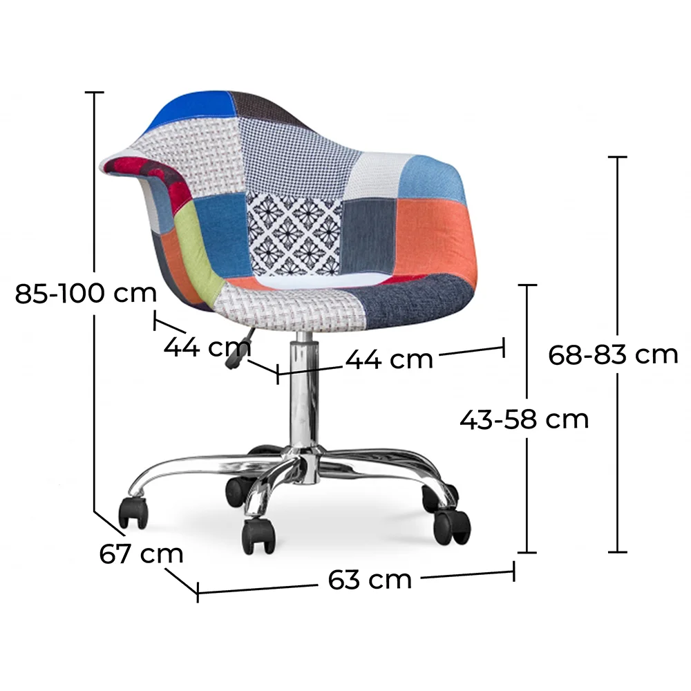Silla de Oficina con Reposabrazos - Silla de Escritorio con Ruedas - Tapizada en Patchwork  - Pixi image 10
