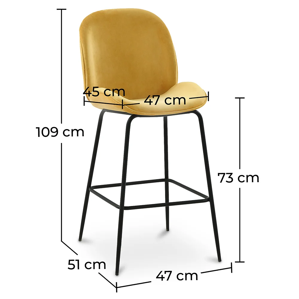 Taburete con Respaldo - Tapizado en Terciopelo - Diseño Retro - Elias image 10