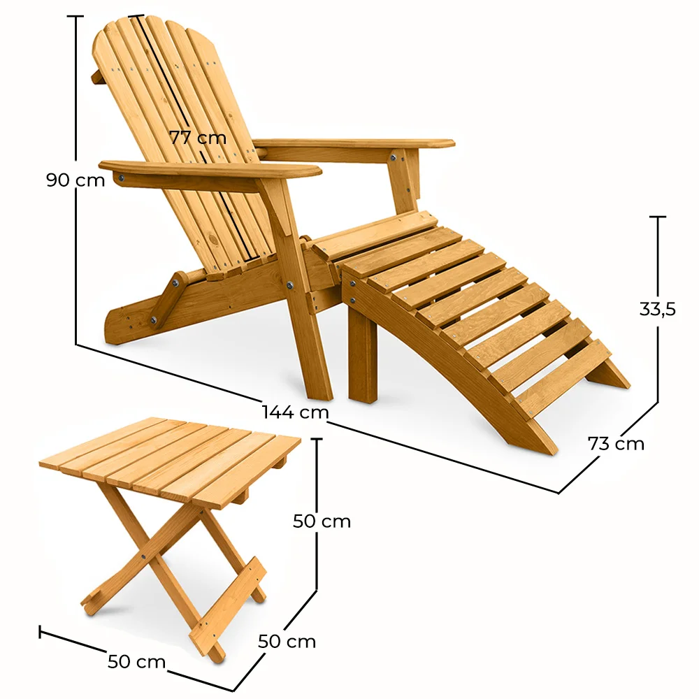 Pack Silla de Exterior  con Reposapiés y Mesa de Exterior y Jardín de Madera  - Alana image 10
