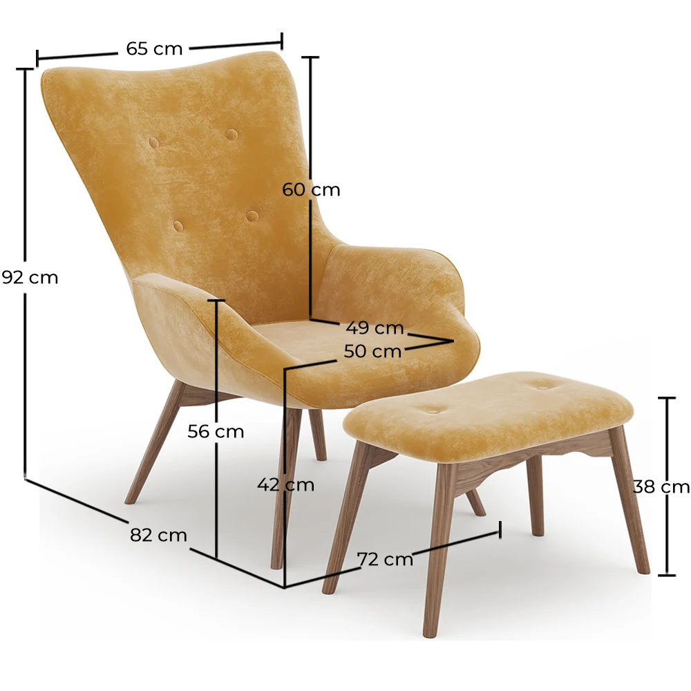 Sillón con Reposapiés - Tapizado en Terciopelo - Estilo Escandinavo - Huda image 10