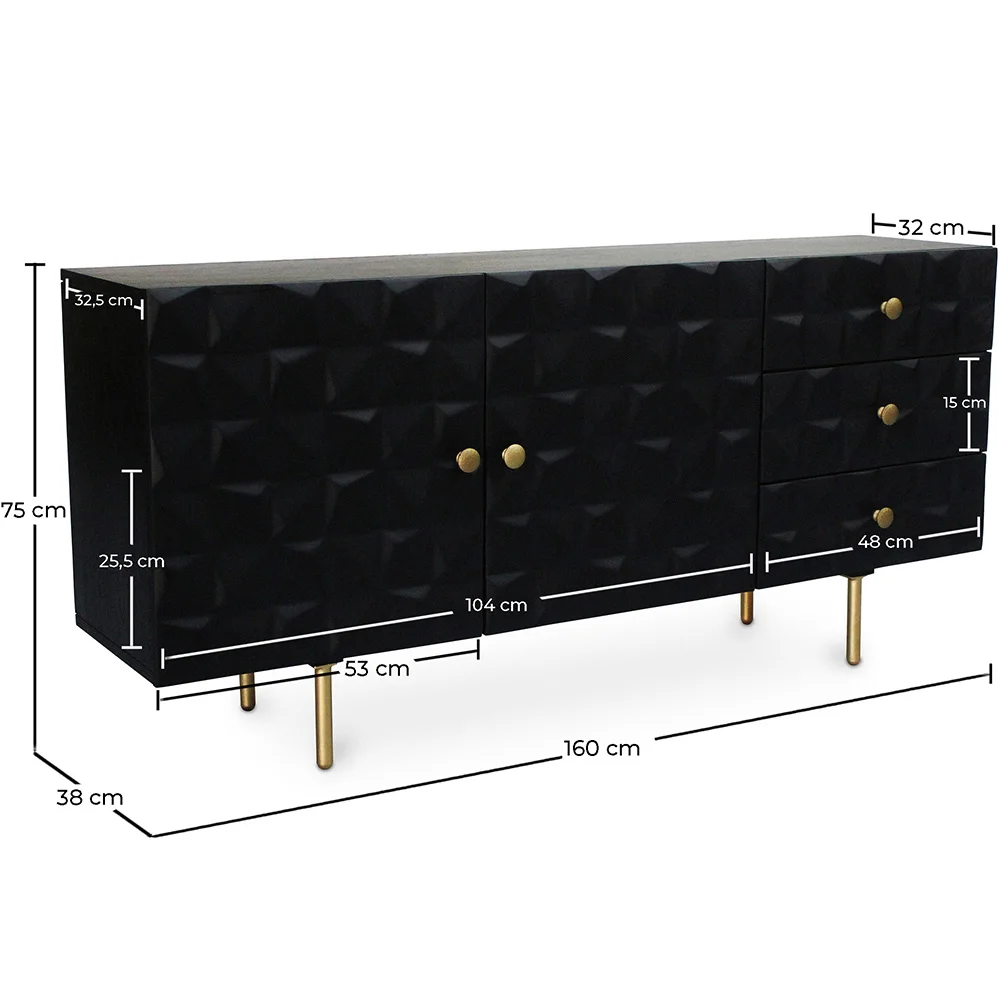 Aparador Negro de diseño Vintage en Madera y Metal - Huisu image 10