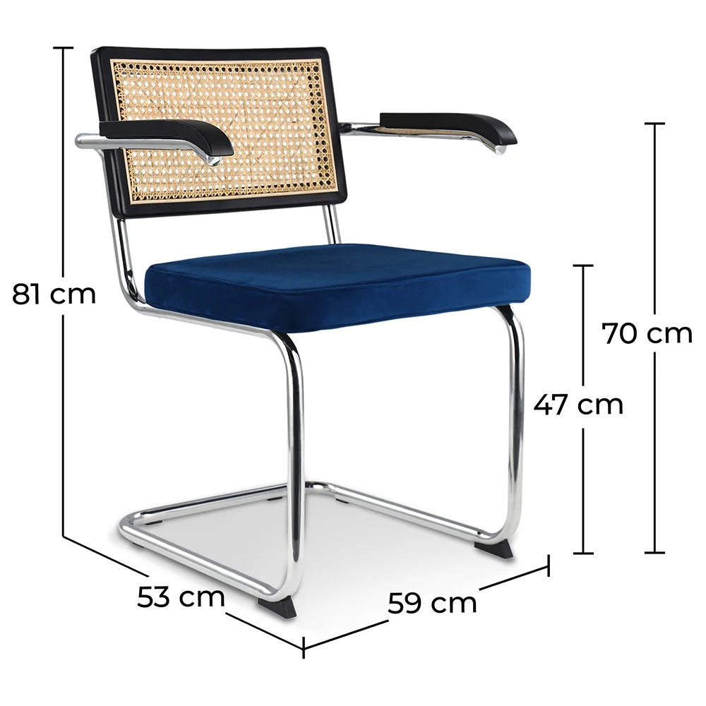 Silla de Comedor con Reposabrazos - Tapizado en Terciopelo - Madera y Ratán - Hyre image 10
