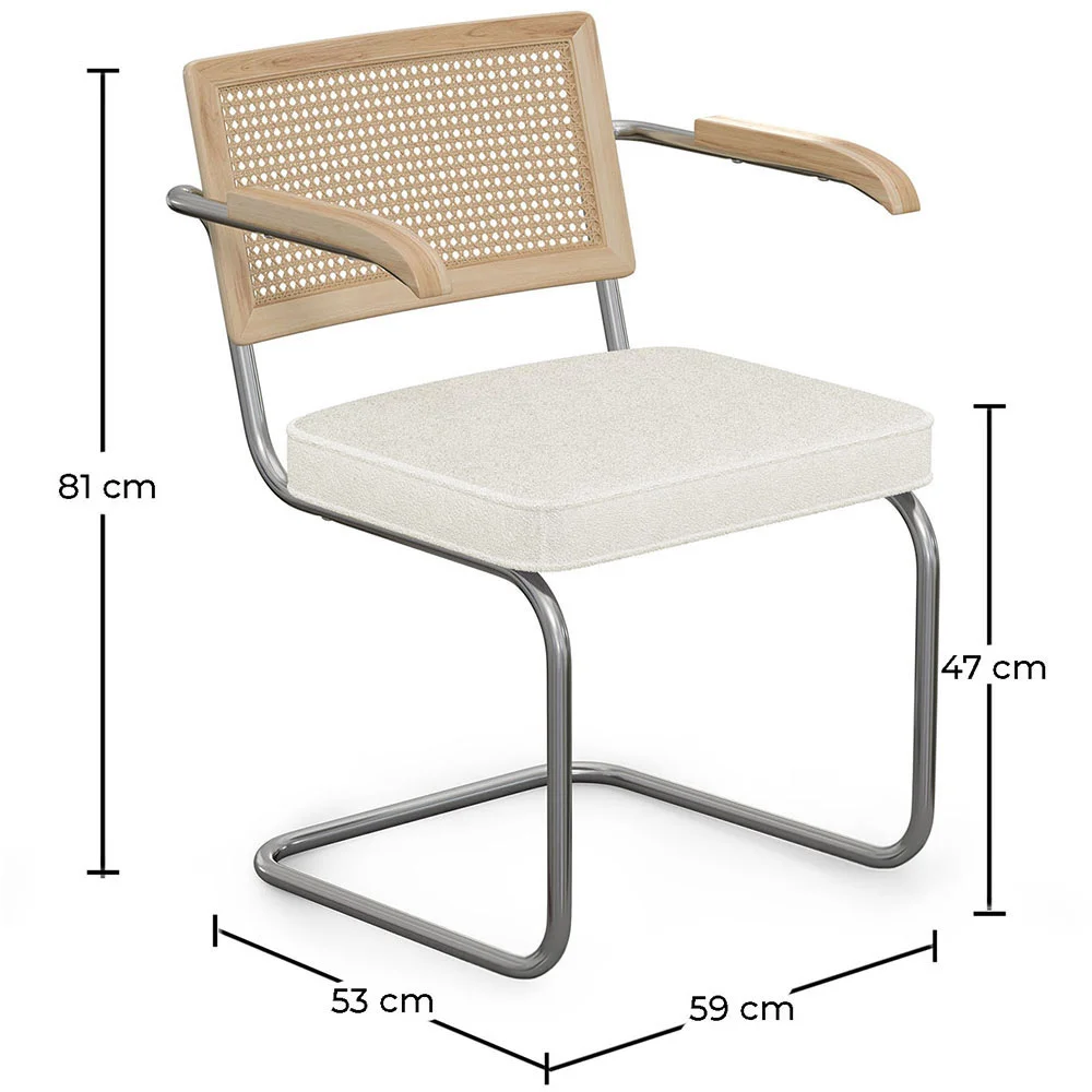 Silla de Comedor con Reposabrazos - Tapizado en Tela Bouclé - Madera y Ratán - Birey image 10