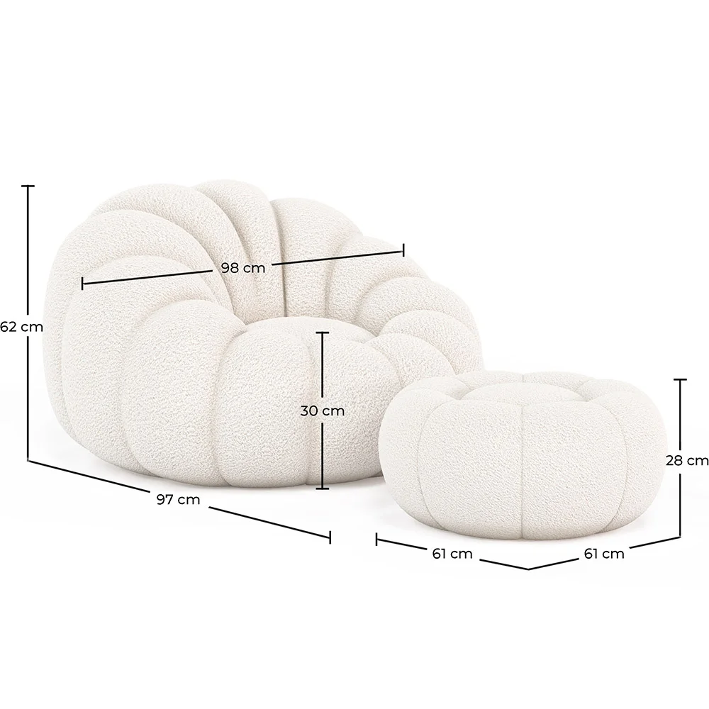 Sillón con Otomán Tapizado - Bouclé Blanco - Rubi image 10