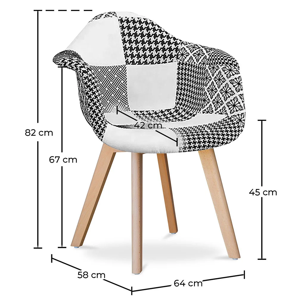 Silla de Comedor con Reposabrazos -Tapizada en Patchwork - Blanco y Negro - Dominic image 10