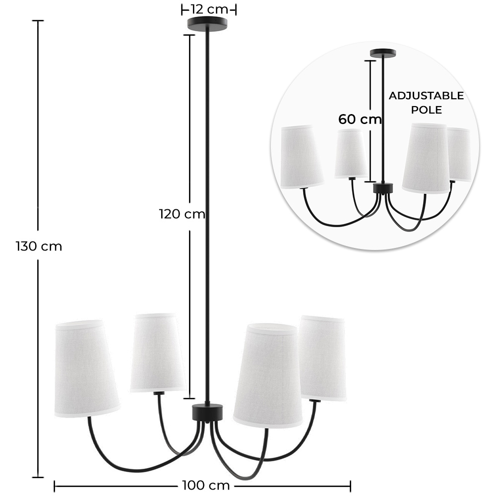 Lampara de Techo Chandelier Negra con 4 Pantallas - Dixiu image 10