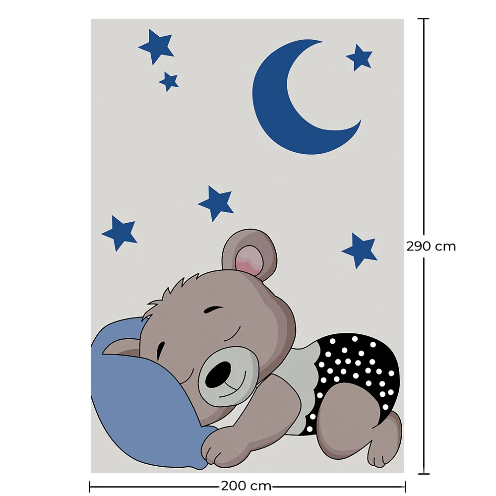 Alfombra Grande Infantil con Diseño de Oso Durmiente - Azul y Gris (290x200 cm) - Hercai image 10