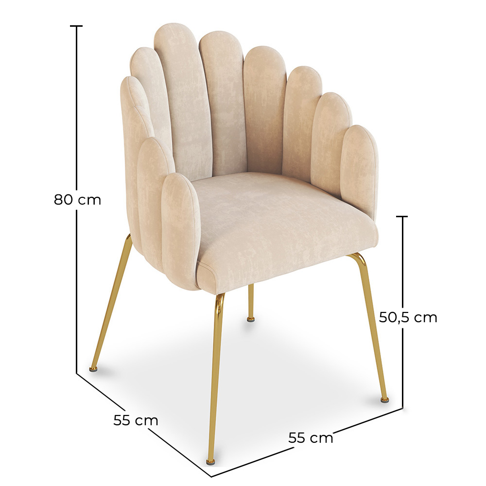 Silla de Comedor Diseño Concha Glam en Terciopelo - Patas Doradas - Shell image 10