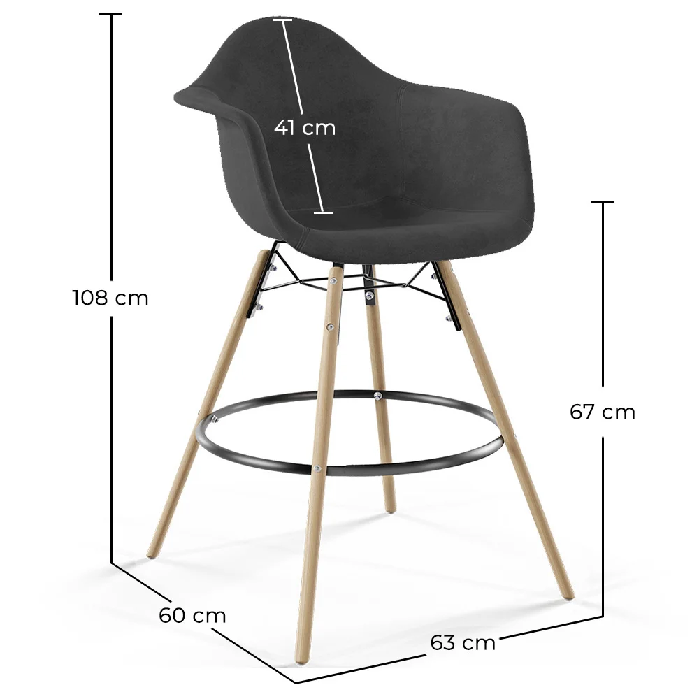 Taburete de Bar de Terciopelo - Diseño Escandinavo y Patas de Madera - Nordika image 10