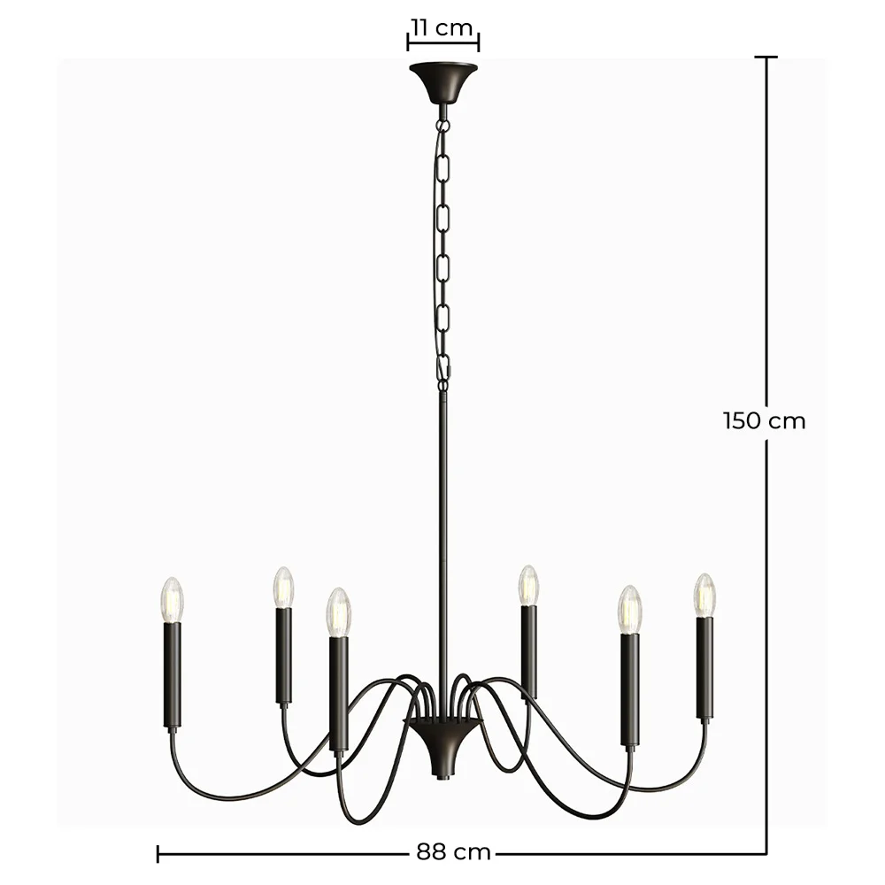 Lámpara colgante de metal estilo candelabro negro mate – 6 brazos - Lumella image 10