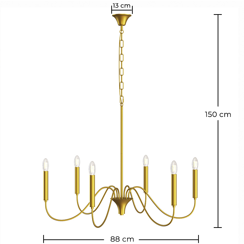 Lámpara colgante dorada de 6 brazos – Estilo candelabro moderno en metal - Vintessa image 10