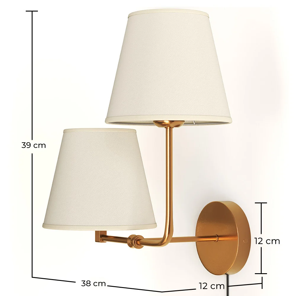 Aplique de pared dorado con cable y con dos pantallas - Bretaña image 10
