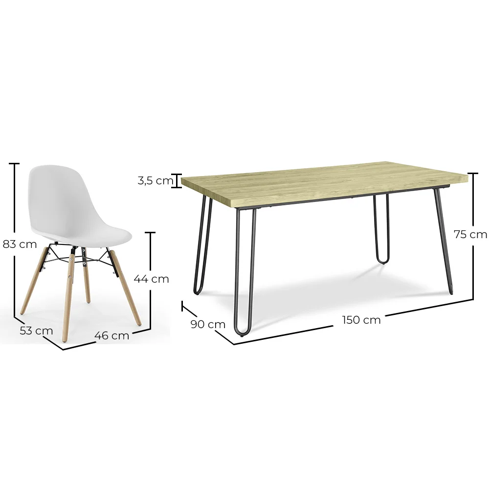 Pack Mesa Hairpin (90x15cm) + 6 Sillas de Comedor Nórdicas Skögur  image 10