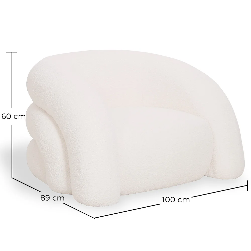 Sillón moderno tapizado en tela bouclé blanco crema – Diseño curvo y confortable - Gab image 10