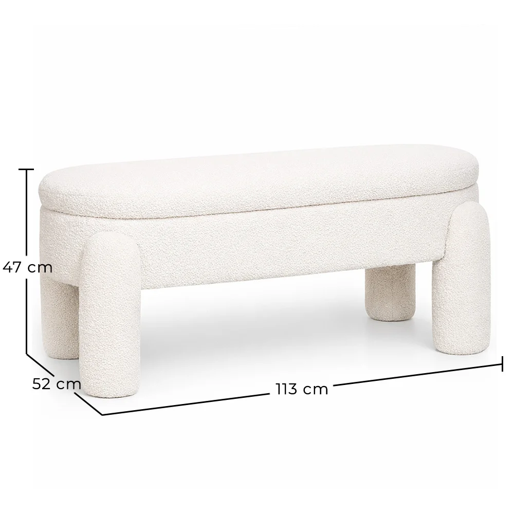 Banco Con Almacenamiento Tapizado En Tela Bouclé Blanco Roto – Asiento Moderno Para Salón Y Dormitorio - Boreta image 10