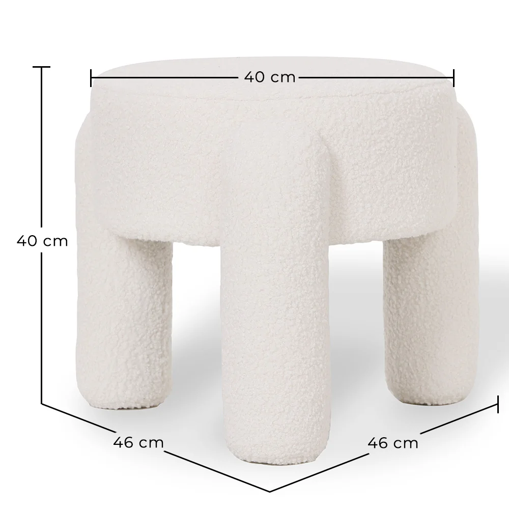 Taburete Tapizado En Tela Bouclé Blanco Roto – Asiento Moderno Para Salón Y Dormitorio - Boreta image 10