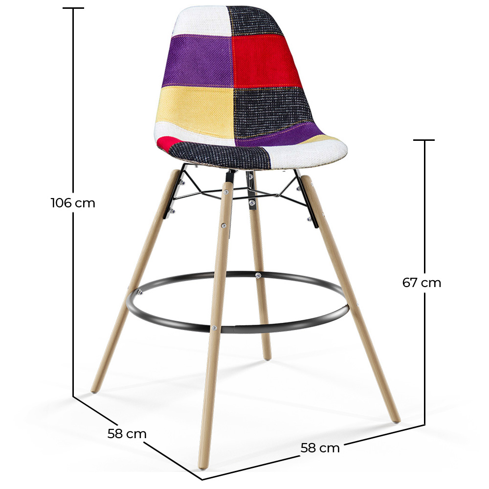 Taburete de Bar - Tapizado Patchwork - Diseño Escandinavo y Patas de Madera - Skögur image 10
