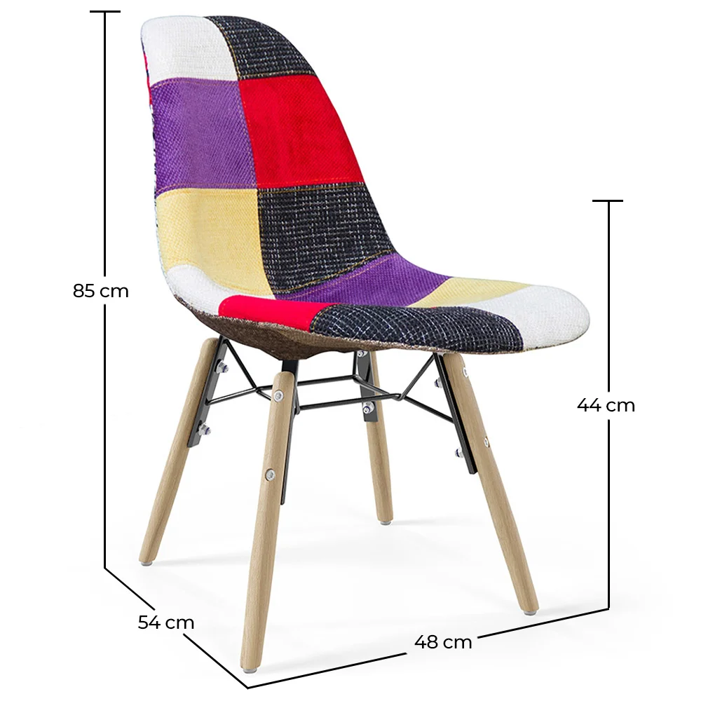 Silla de Comedor - Tapizado Patchwork - Diseño Escandinavo y Patas de Madera - Skögur image 10