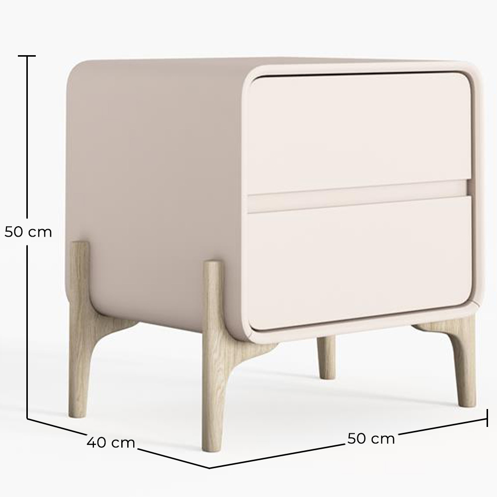 Mesita de noche scandi moderna forrada en polipiel con 2 cajones y patas de madera natural - Bennis image 10