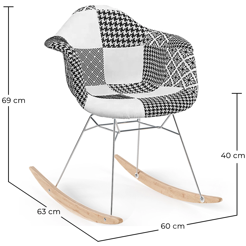 Silla Mecedora Patchwork estilo nórdico – Tapizada en Tela - Patchwork Sam  image 10