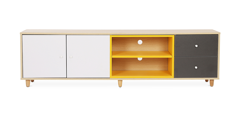 Mueble de televisión estilo escandinavo blanco y gris - Madera