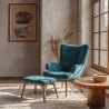 Sillón con Reposapiés - Tapizado en Terciopelo - Estilo Escandinavo - Huda image 7