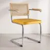 Silla de Comedor con reposabrazos - Tapizada en Terciopelo - Madera y Ratán - Martha image 7