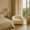 Sillón moderno tapizado en tela bouclé blanco crema – Diseño curvo y confortable - Gab image 7