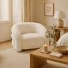 Sillón moderno tapizado en tela bouclé blanco crema – Diseño curvo y confortable - Gab image 7