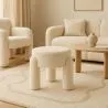 Taburete Tapizado En Tela Bouclé Blanco Roto – Asiento Moderno Para Salón Y Dormitorio - Boreta image 7