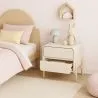 Mesita de noche scandi moderna forrada en polipiel con 2 cajones y patas de madera natural - Bennis image 7