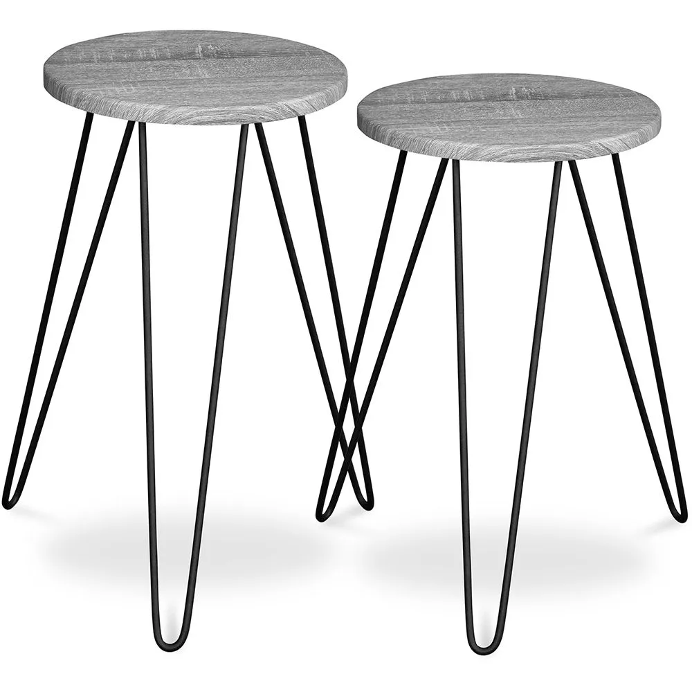 Pack de 2 Mesas Auxiliares - Diseño Industrial - Madera y Metal - Hairpin  image 8