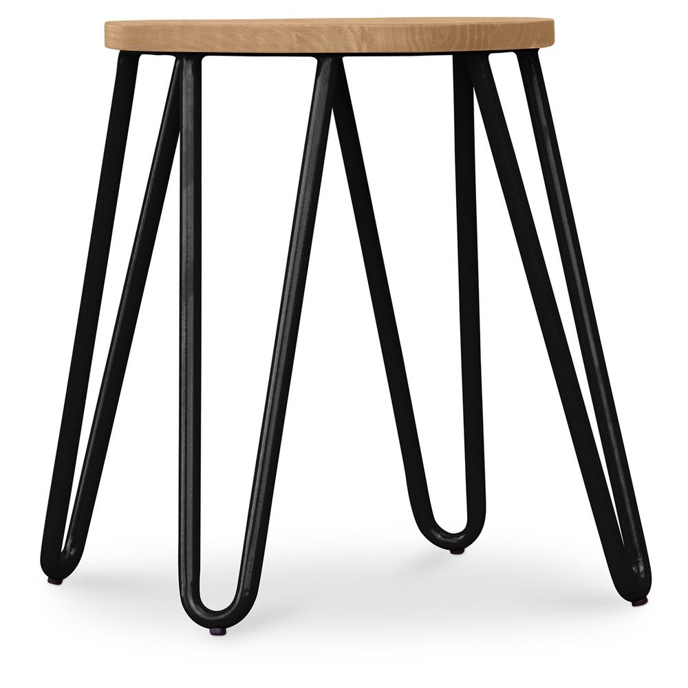 Taburete Redondo - Diseño Industrial - Madera y Acero - 44cm - Hairpin image 8