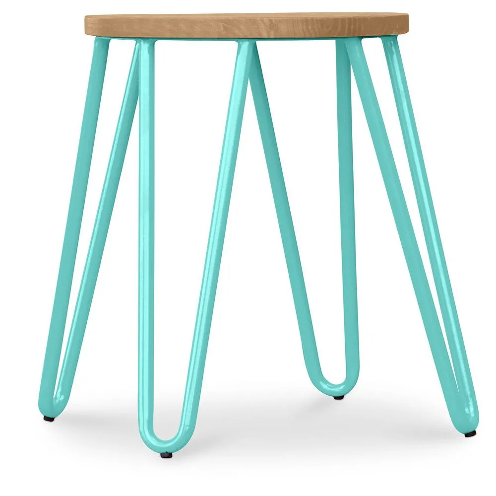 Taburete Redondo - Diseño Industrial - Madera y Acero - 44cm - Hairpin image 8
