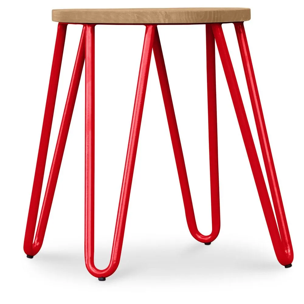 Taburete Redondo - Diseño Industrial - Madera y Acero - 44cm - Hairpin image 8