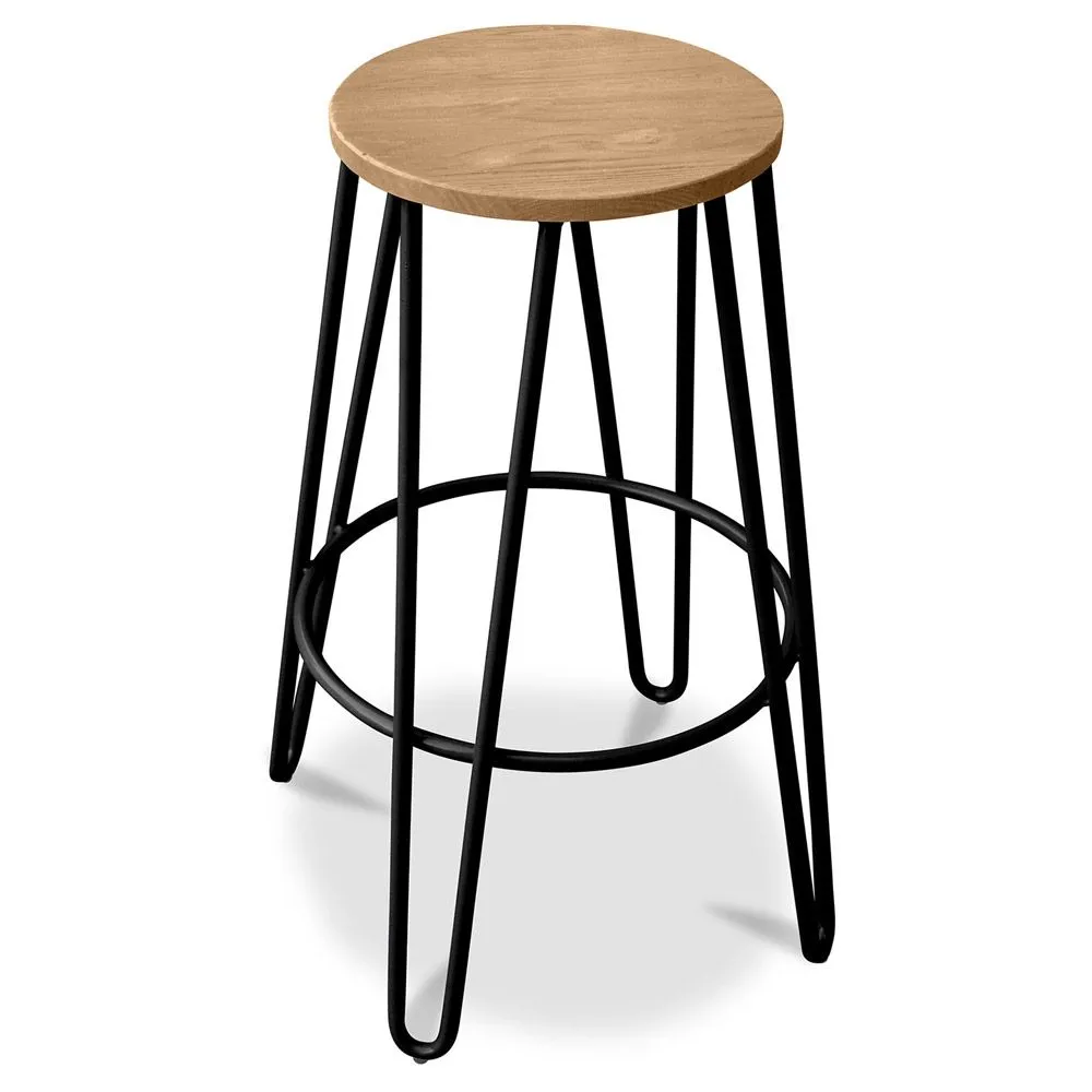 Taburete Redondo - Diseño Industrial - Madera y Metal - 66cm - Hairpin  image 8